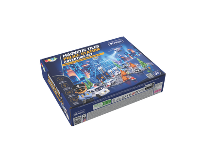 Joya Creative Magnetic Tiles Politiebureau - 91 Stuks Magnetische Tegels - Racebaan met Zelfrijdende Auto - Montessori Constructie Speelgoed