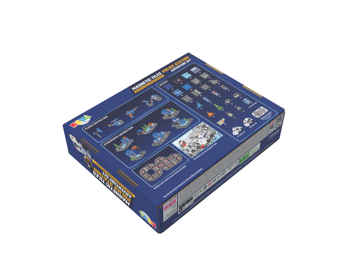 Joya Creative Magnetic Tiles Politiebureau - 91 Stuks Magnetische Tegels - Racebaan met Zelfrijdende Auto - Montessori Constructie Speelgoed
