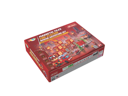 Joya Creative Magnetic Tiles Brandweer - 92 Stuks Magnetische Tegels met Racebaan - Zelfrijdende Auto - Montessori Constructie Speelgoed