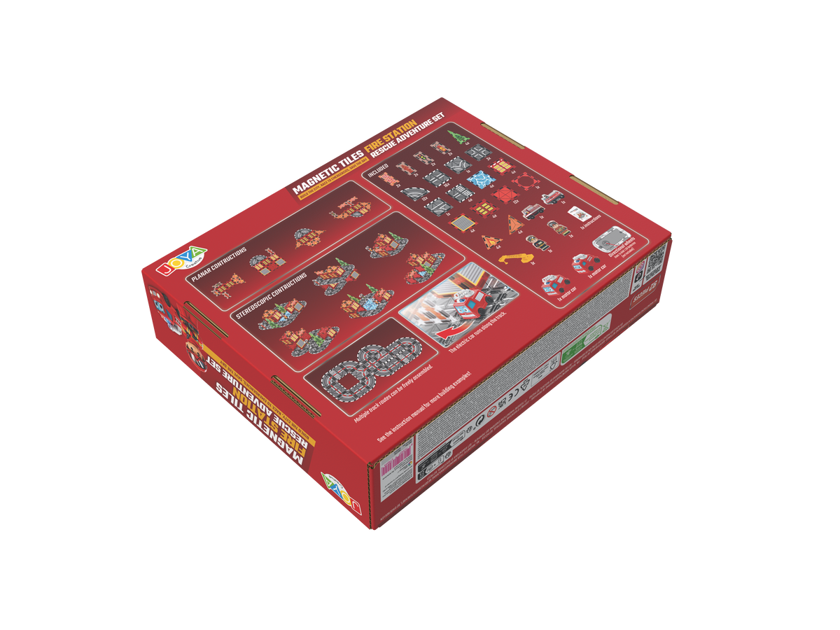 Joya Creative Magnetic Tiles Brandweer - 92 Stuks Magnetische Tegels met Racebaan - Zelfrijdende Auto - Montessori Constructie Speelgoed