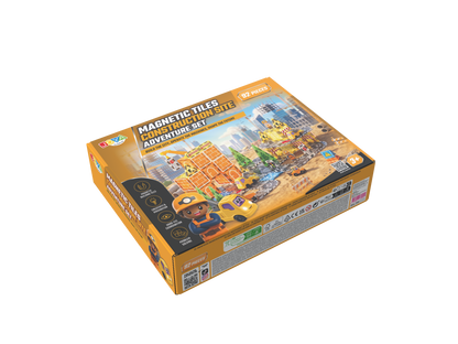 Joya Creative Magnetic Tiles Obra en construcción - 92 piezas de baldosas magnéticas con circuito de carreras - Coche autónomo - Juguete de construcción Montessori