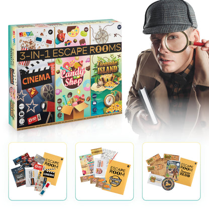 Joya Creative 3-in-1 Escape Room Spel – Gezelschapsspel met Breinbrekers en Puzzels voor het Hele Gezin