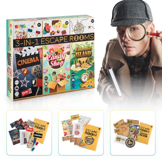 Joya Creative 3-in-1 Escape Room Spel – Gezelschapsspel met Breinbrekers en Puzzels voor het Hele Gezin