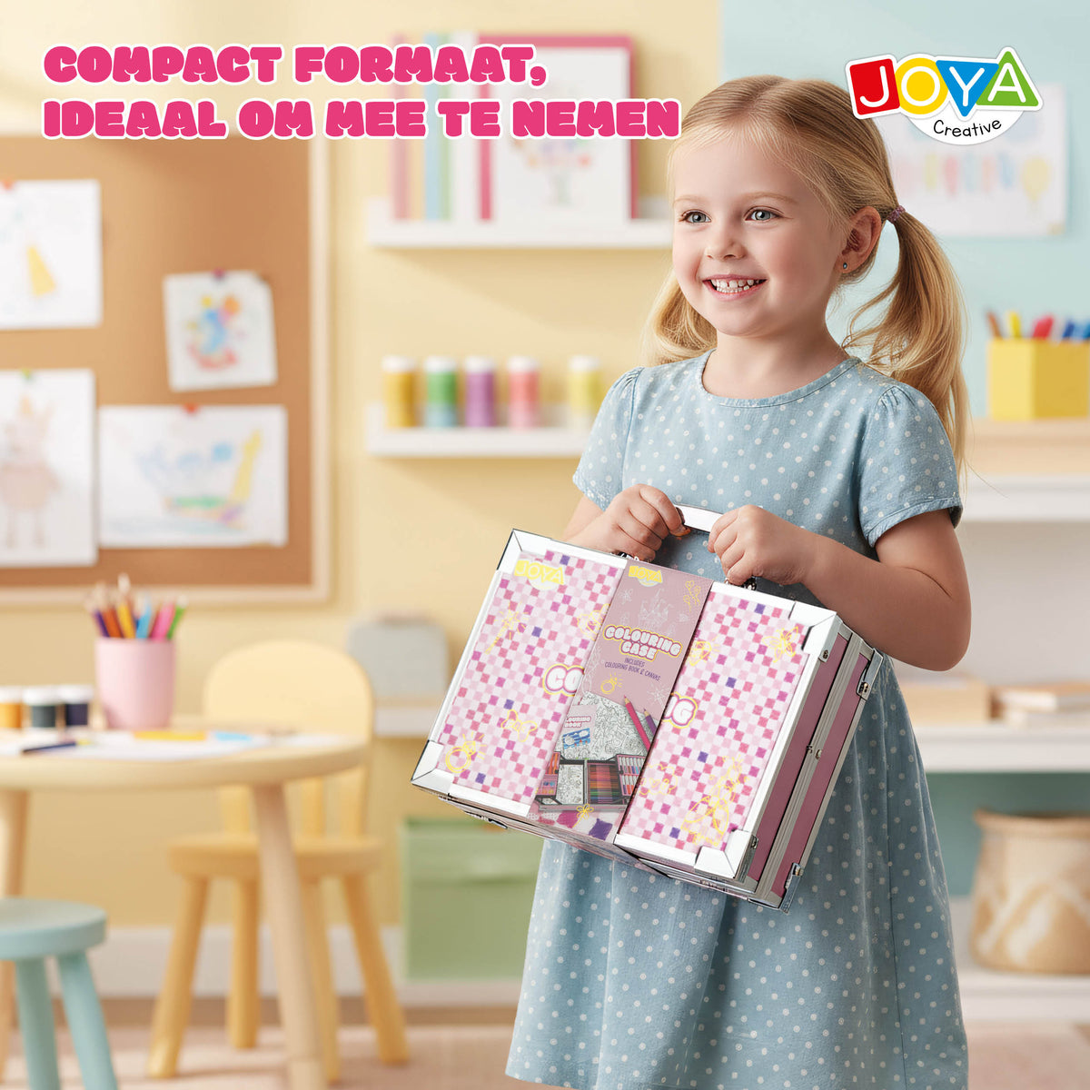 Joya Creative Maletín de colorear de lujo para niñas - Maletín completo de dibujo y pintura de más de 150 piezas con lienzo, rotuladores y libro para colorear
