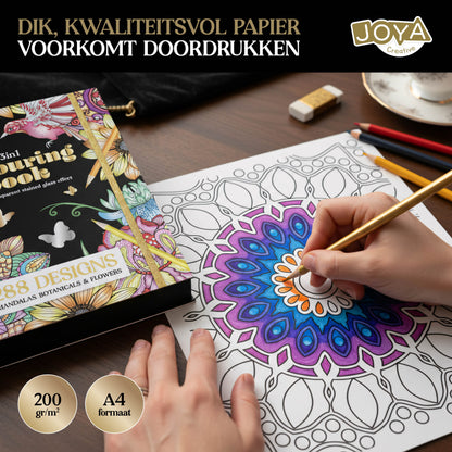 Joya Creative Libro de colorear de lujo para adultos - 288 láminas para colorear con estampado metalizado, mandalas, animales e ilustraciones botánicas