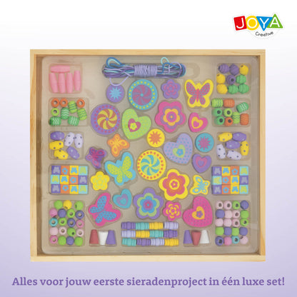 Joya Creative Set de 142 piezas para hacer joyas de madera - Set de abalorios FSC con caja de almacenamiento de madera para niños