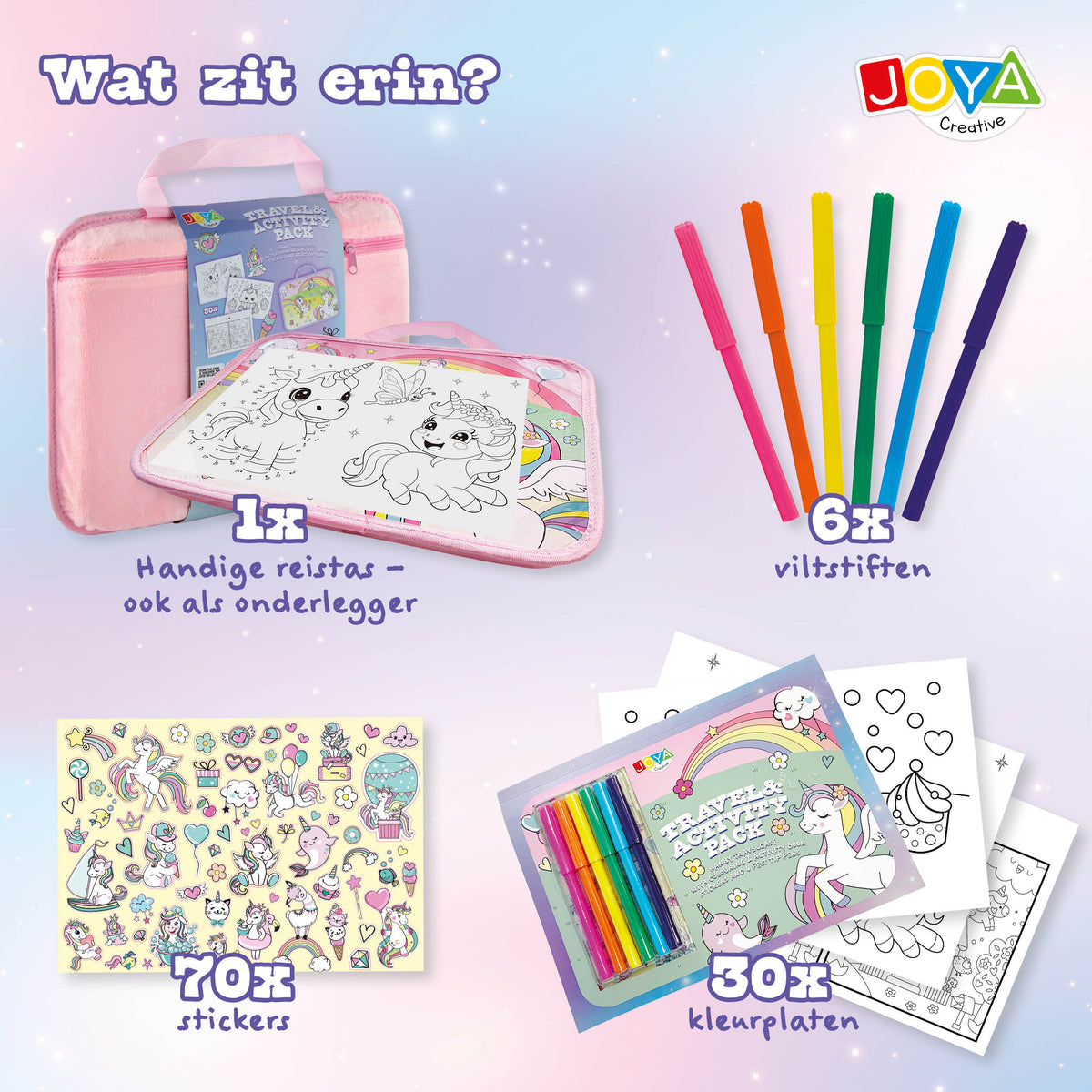 Joya Creative Juguete de viaje de unicornio para niñas - Libro para colorear, pegatinas y rotuladores para el trayecto y las vacaciones
