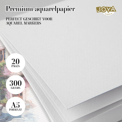Joya Creative Watercolor Paint Set 2-in-1 – 20 Watercolor Brush Markers with A5 Watercolor Pad, Water Brush and Sketchbook