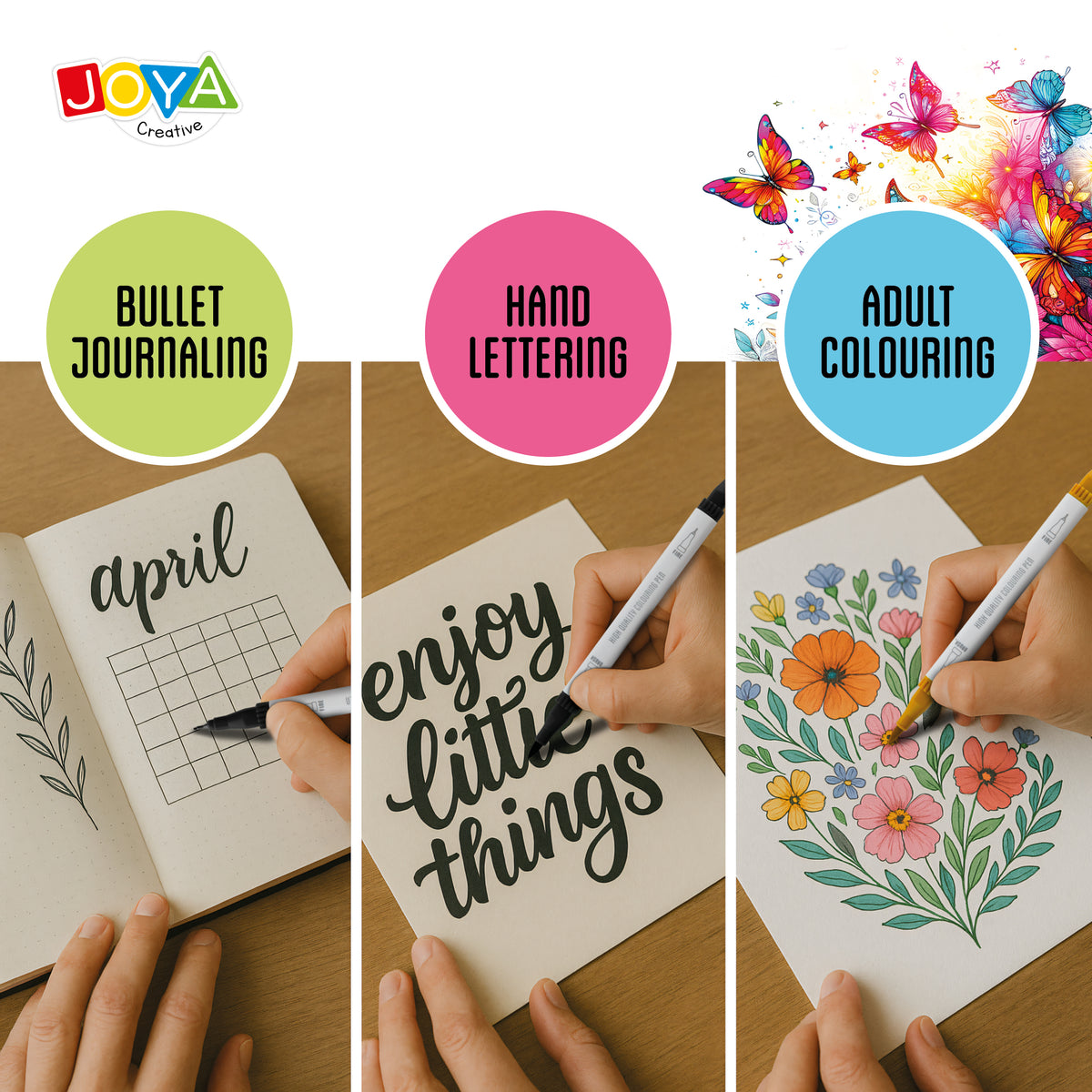 Joya Creative Fineliner Brush Pens Set 40pcs - Pens for Adults and Children - Bullet Journaling - Hand Lettering - Colored Fineliners - Drawing Pen Set