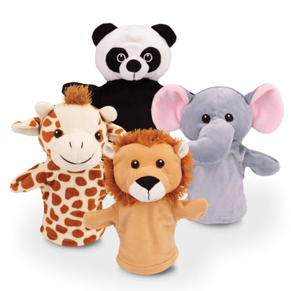 Marionetas de teatro 4 piezas - Marionetas de mano de animales - Marioneta de mano de león, panda, jirafa y elefante - Adecuadas para teatros de marionetas y títeres - Joya Creative