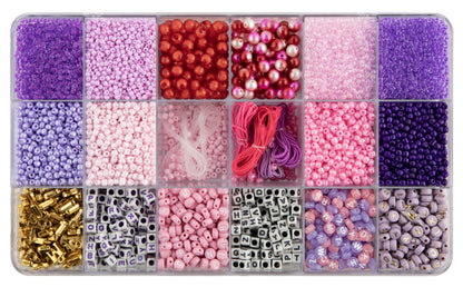 Joya Creative Lujoso set de cuentas de 10.000 piezas Royal Pink Dreams – Haz pulseras con cuentas de letras, cuentas de vidrio y caja de almacenamiento