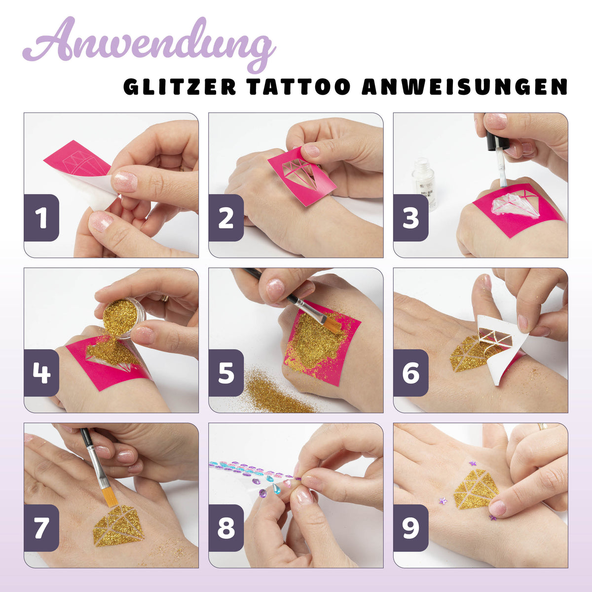 Joya Creative Glitzer-Tattoo-Set XXL – Biologisch abbaubare Glitzer-Tattoos mit Schablonen für Kinder