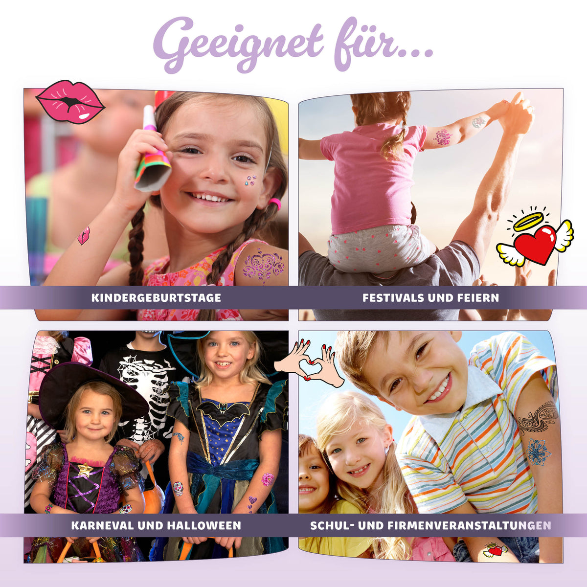 Joya Creative Glitzer-Tattoo-Set XXL – Biologisch abbaubare Glitzer-Tattoos mit Schablonen für Kinder