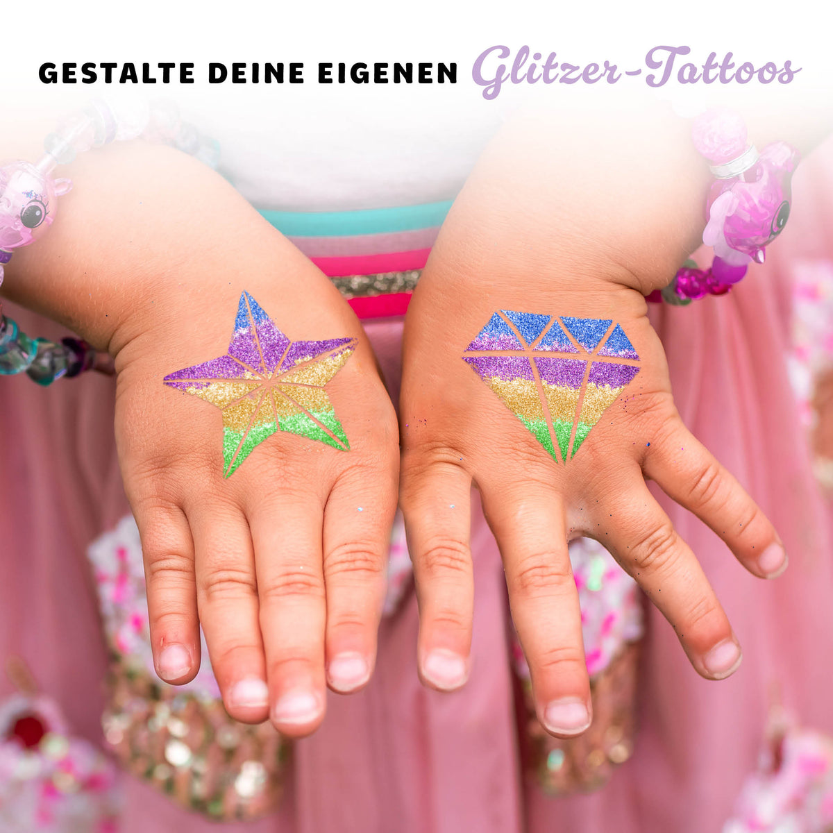 Joya Creative Glitzer-Tattoo-Set XXL – Biologisch abbaubare Glitzer-Tattoos mit Schablonen für Kinder