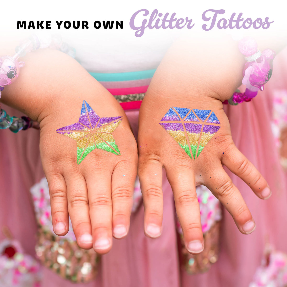Joya Creative Glitter Tattoo Set XXL – Biodegradable Glitter Tattoos with Stencils for Children