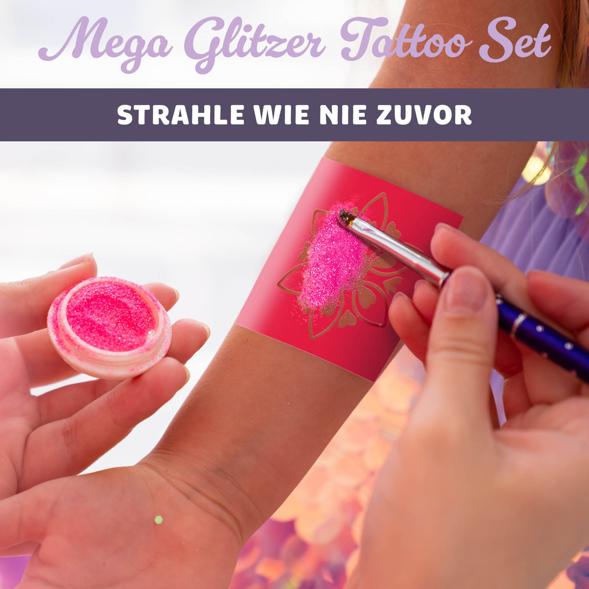 Joya Creative Glitzer-Tattoo-Set XXL – Biologisch abbaubare Glitzer-Tattoos mit Schablonen für Kinder