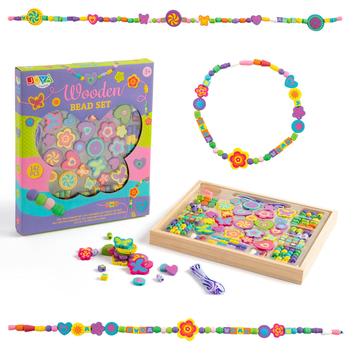 Joya Creative Wooden Jewelry Making Set 142 Pieces – FSC Bead Set with Wooden Storage Box for Children