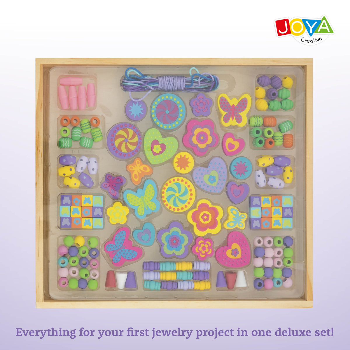 Joya Creative Wooden Jewelry Making Set 142 Pieces – FSC Bead Set with Wooden Storage Box for Children