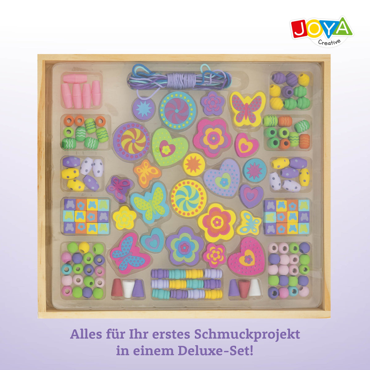 Joya Creative Holzschmuck Bastelset 142-teilig – FSC-Perlenset mit Aufbewahrungsbox aus Holz für Kinder