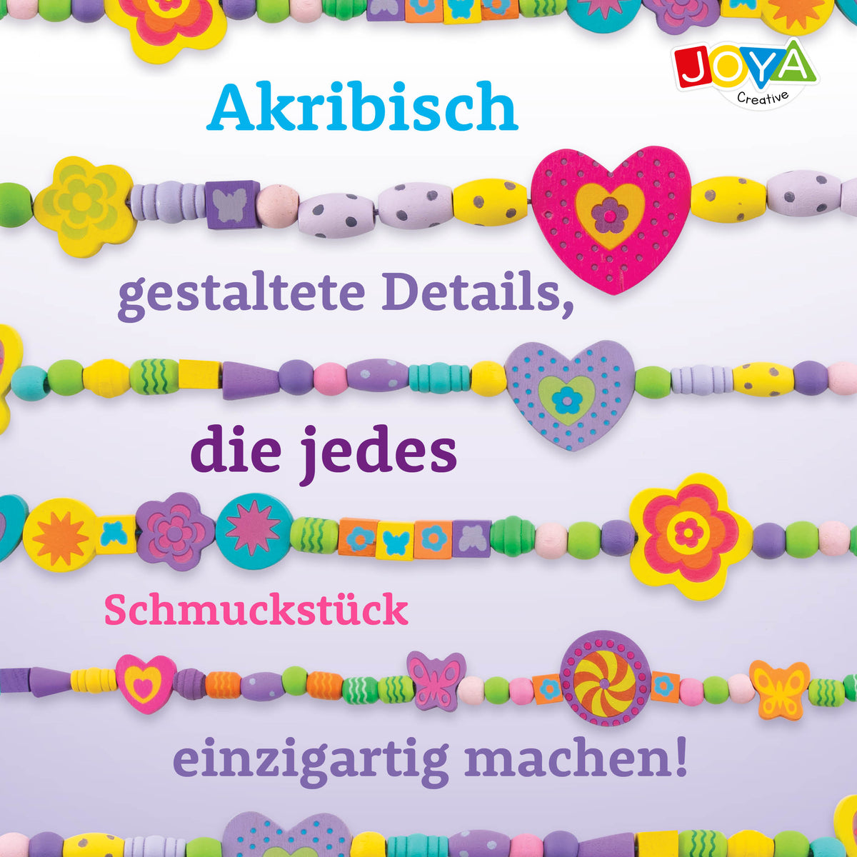 Joya Creative Holzschmuck Bastelset 142-teilig – FSC-Perlenset mit Aufbewahrungsbox aus Holz für Kinder