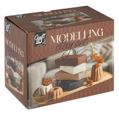 Joya Creative Modeling Clay 4 x 500 Gram – Air-Hardening Clay in White, Sand, Terracotta & Black | Self-Drying Clay for Adults and Children