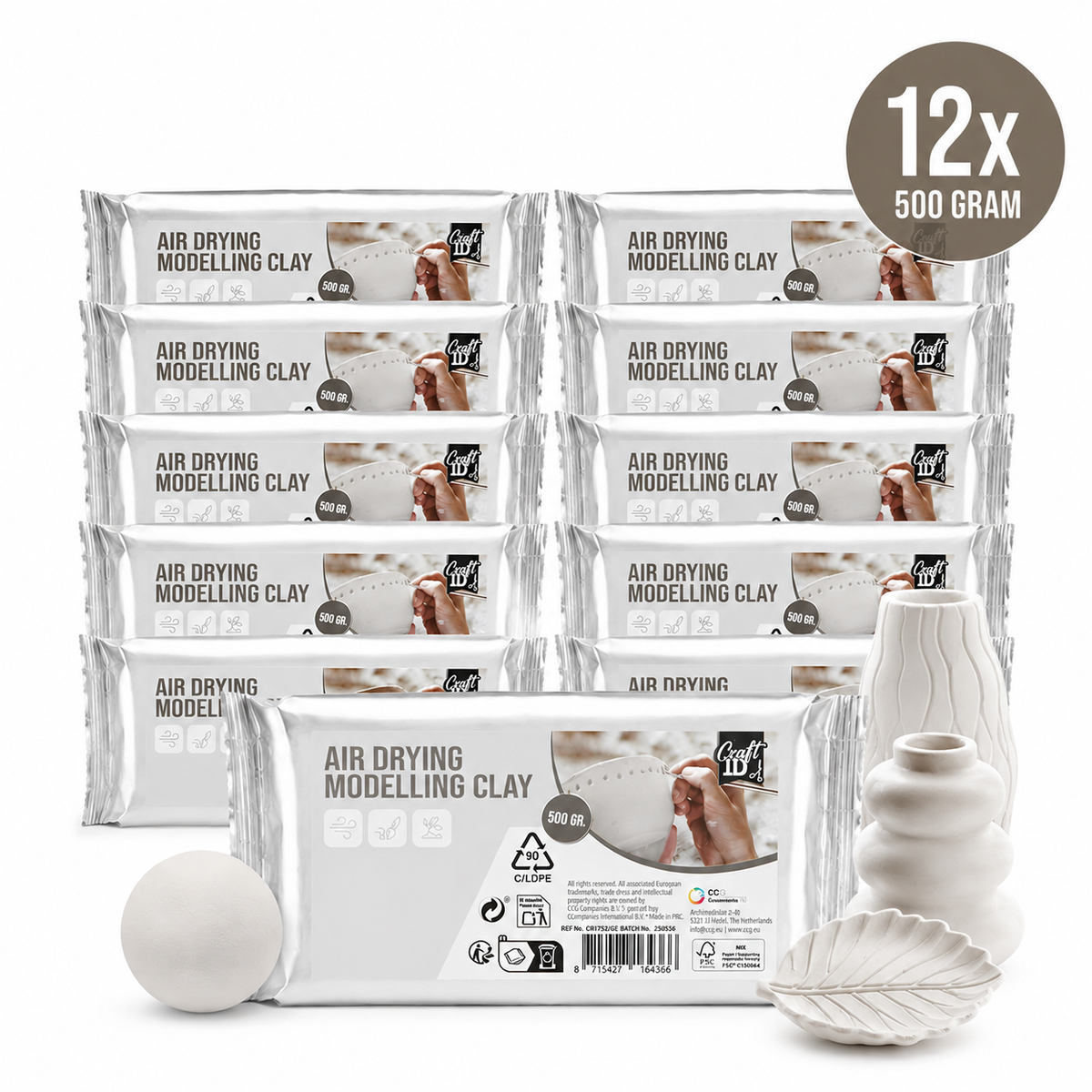 Joya Creative Arcilla de modelar blanca - Arcilla que endurece al aire y se seca sola - Air Dry Clay - 12x 500 gramos - Arcilla para adultos y niños