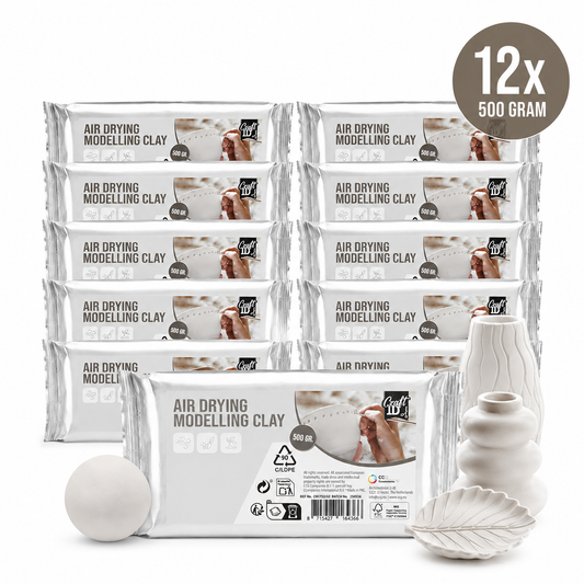 Joya Creative Boetseerklei Wit - Luchthardende Klei Zelfdrogende Klei - Air Dry Clay - 12x 500 Gram - Klei Volwassenen en Kinderen