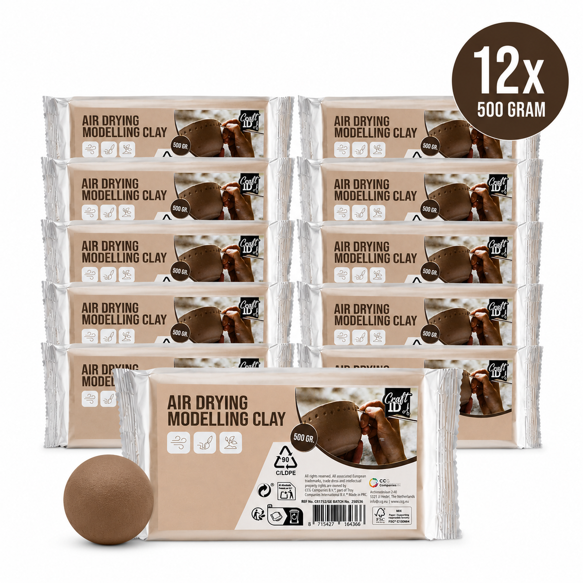 Joya Creative Modeling Clay Brown - Air Hardening Clay Self-Drying Clay - Air Dry Clay - 12x 500 Gram - Clay for Adults and Children
