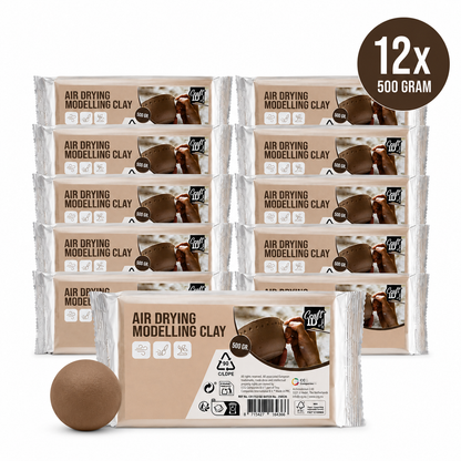 Joya Creative Modeling Clay Brown - Air Hardening Clay Self-Drying Clay - Air Dry Clay - 12x 500 Gram - Clay for Adults and Children