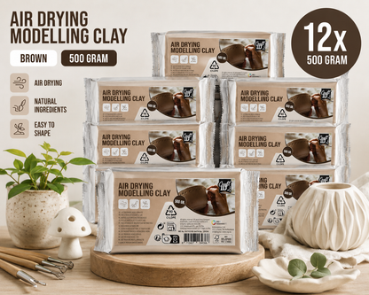 Joya Creative Modeling Clay Brown - Air Hardening Clay Self-Drying Clay - Air Dry Clay - 12x 500 Gram - Clay for Adults and Children