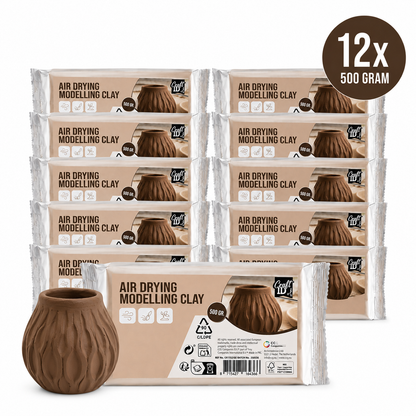 Joya Creative Modeling Clay Brown - Air Hardening Clay Self-Drying Clay - Air Dry Clay - 12x 500 Gram - Clay for Adults and Children