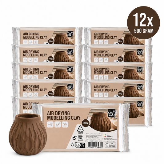 Joya Creative Boetseerklei Bruin- Luchthardende Klei Zelfdrogende Klei - Air Dry Clay - 12x 500 Gram - Klei Volwassenen en Kinderen
