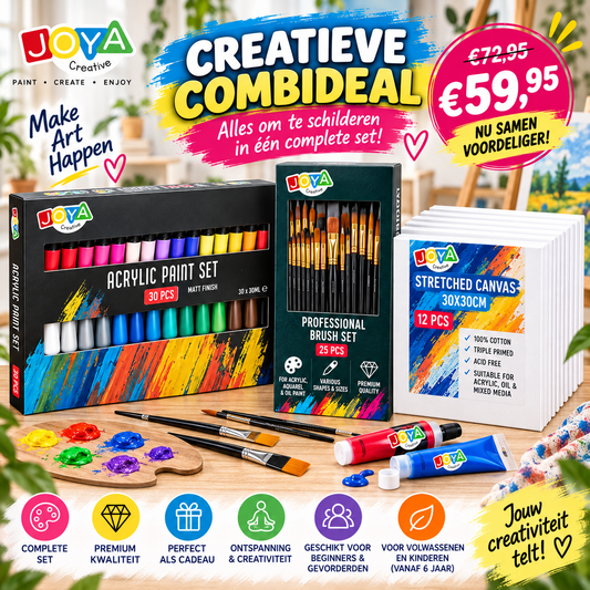 Complete Schilderset – Acrylverf, Penselen & 12 Canvasdoeken | JOYA Creative