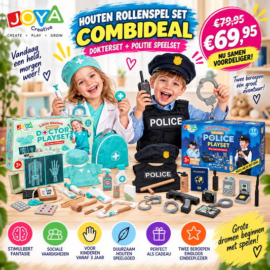 Houten Rollenspel Combideal – Dokterset + Politie Speelset | JOYA Creative