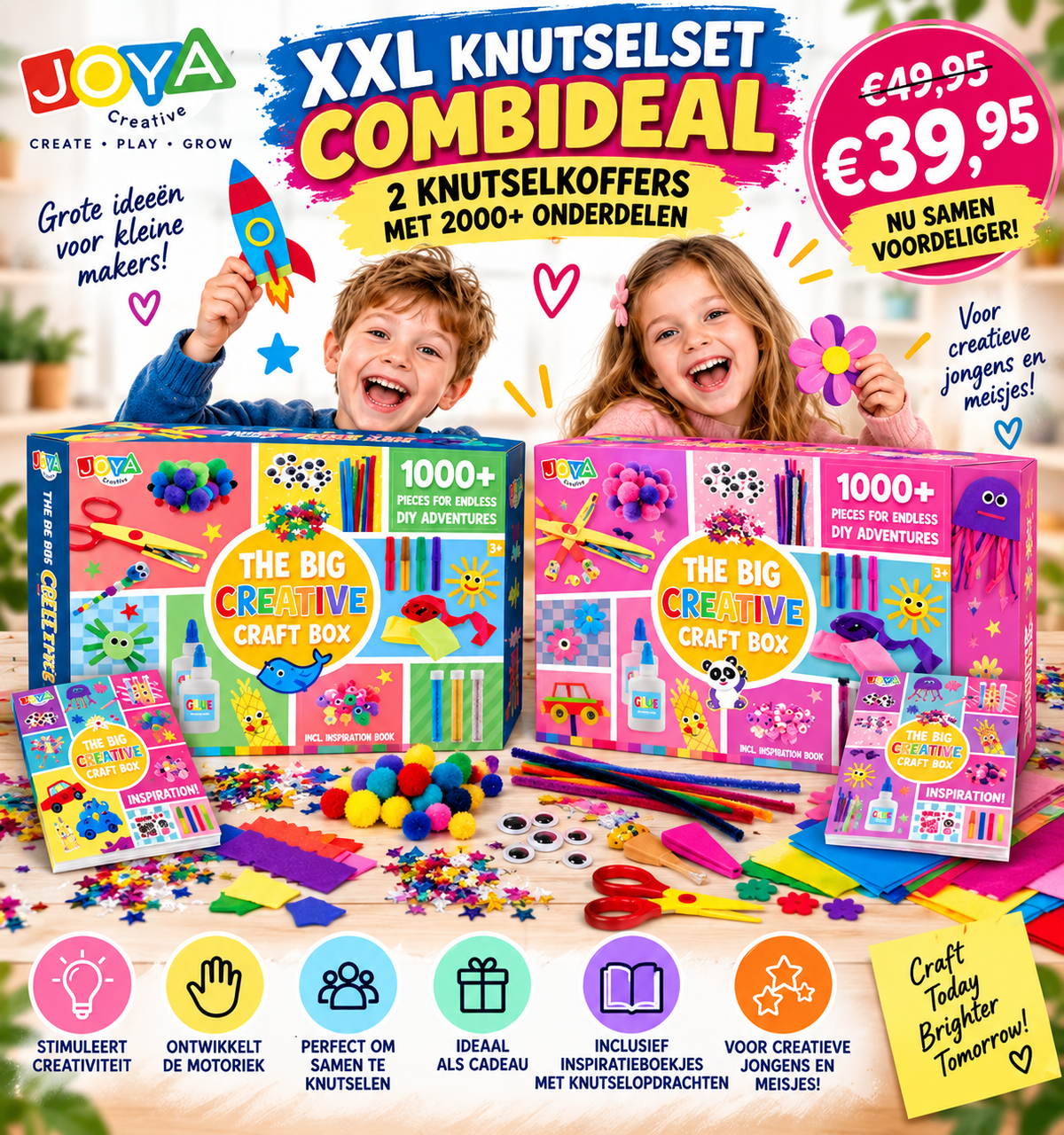 XXL Knutselset Combideal – 2 Knutselkoffers met 2000+ Onderdelen | JOYA Creative
