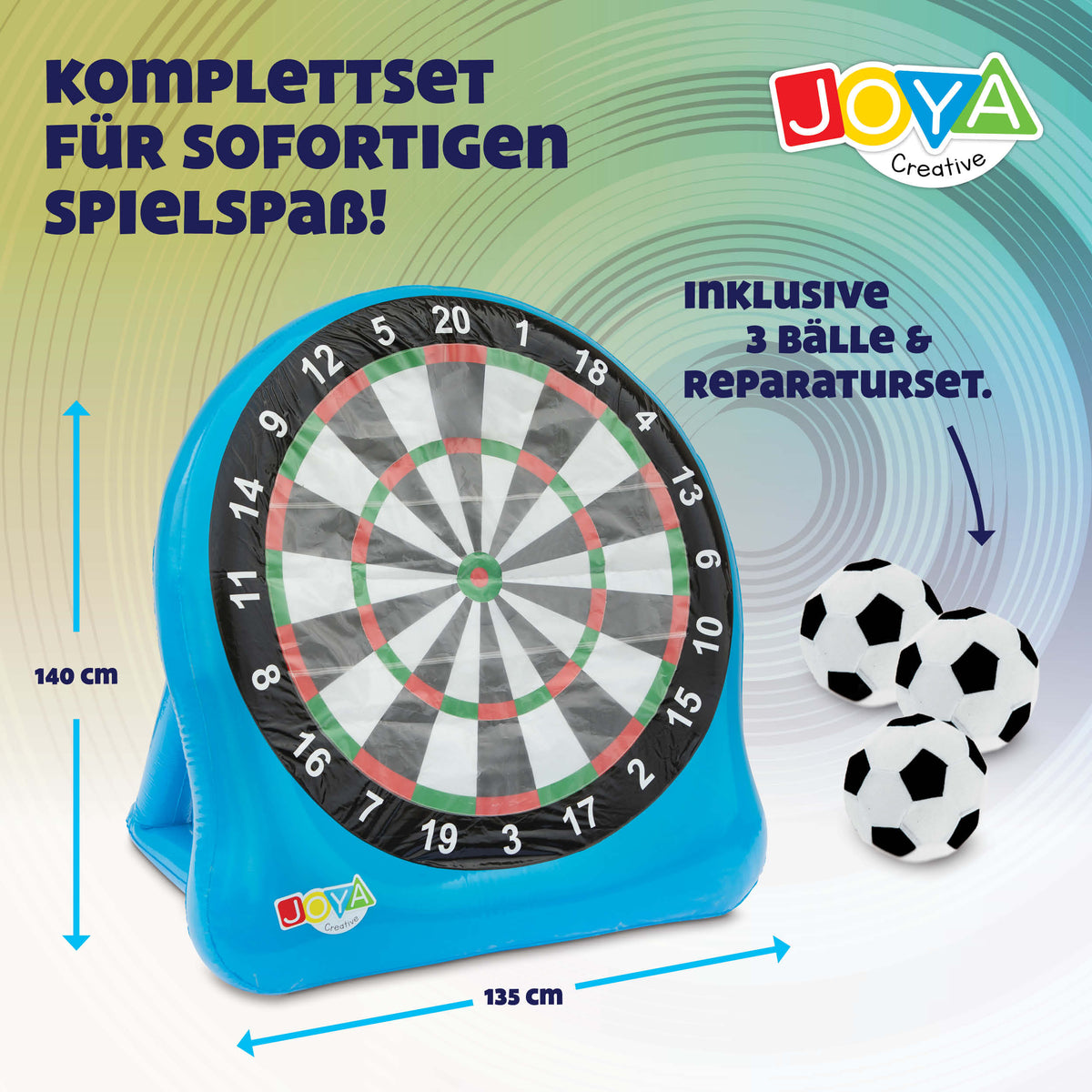 Joya Creative XXL Fußball Dartscheibe – Aufblasbares Fußballspiel für drinnen und draußen mit 3 Bällen