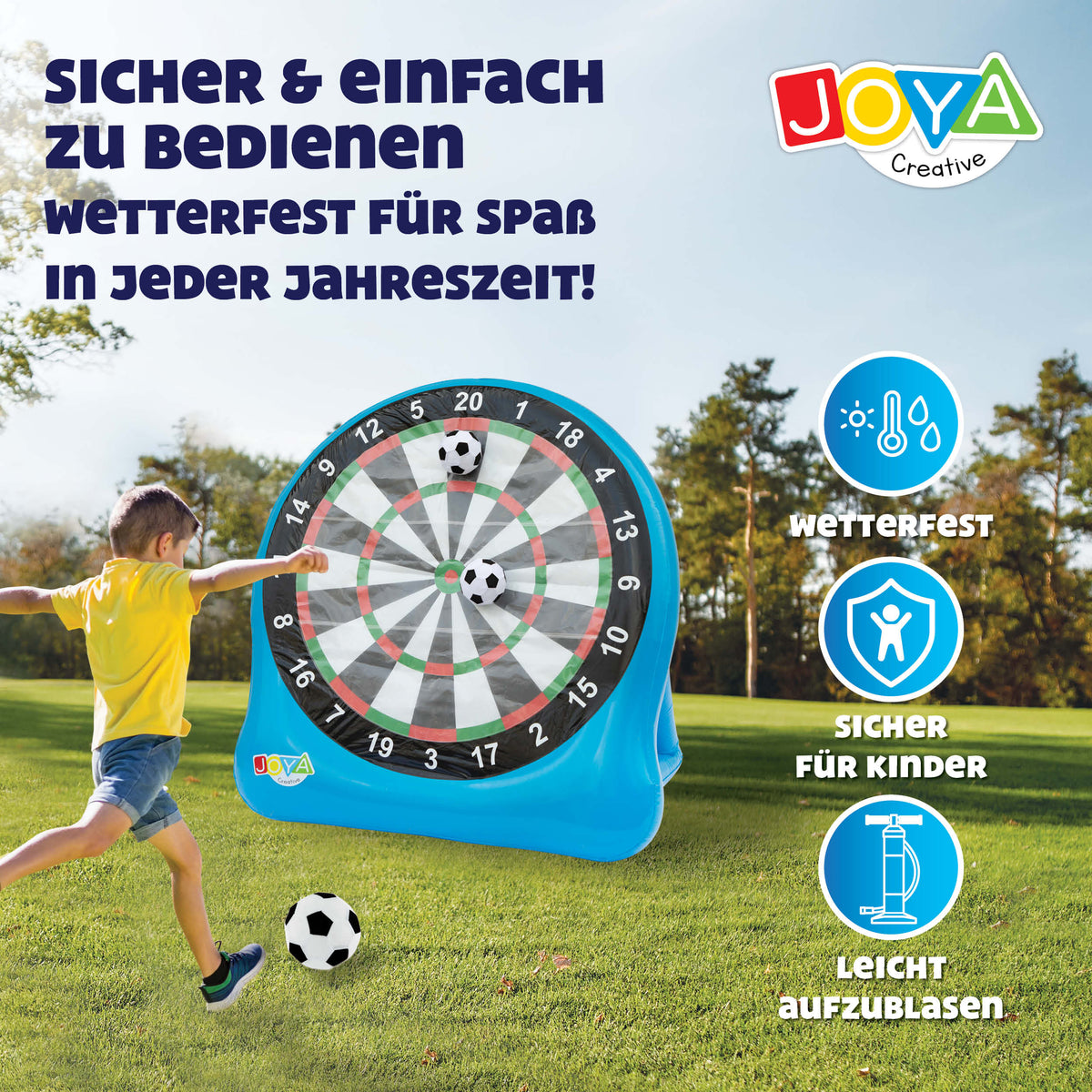 Joya Creative XXL Fußball Dartscheibe – Aufblasbares Fußballspiel für drinnen und draußen mit 3 Bällen