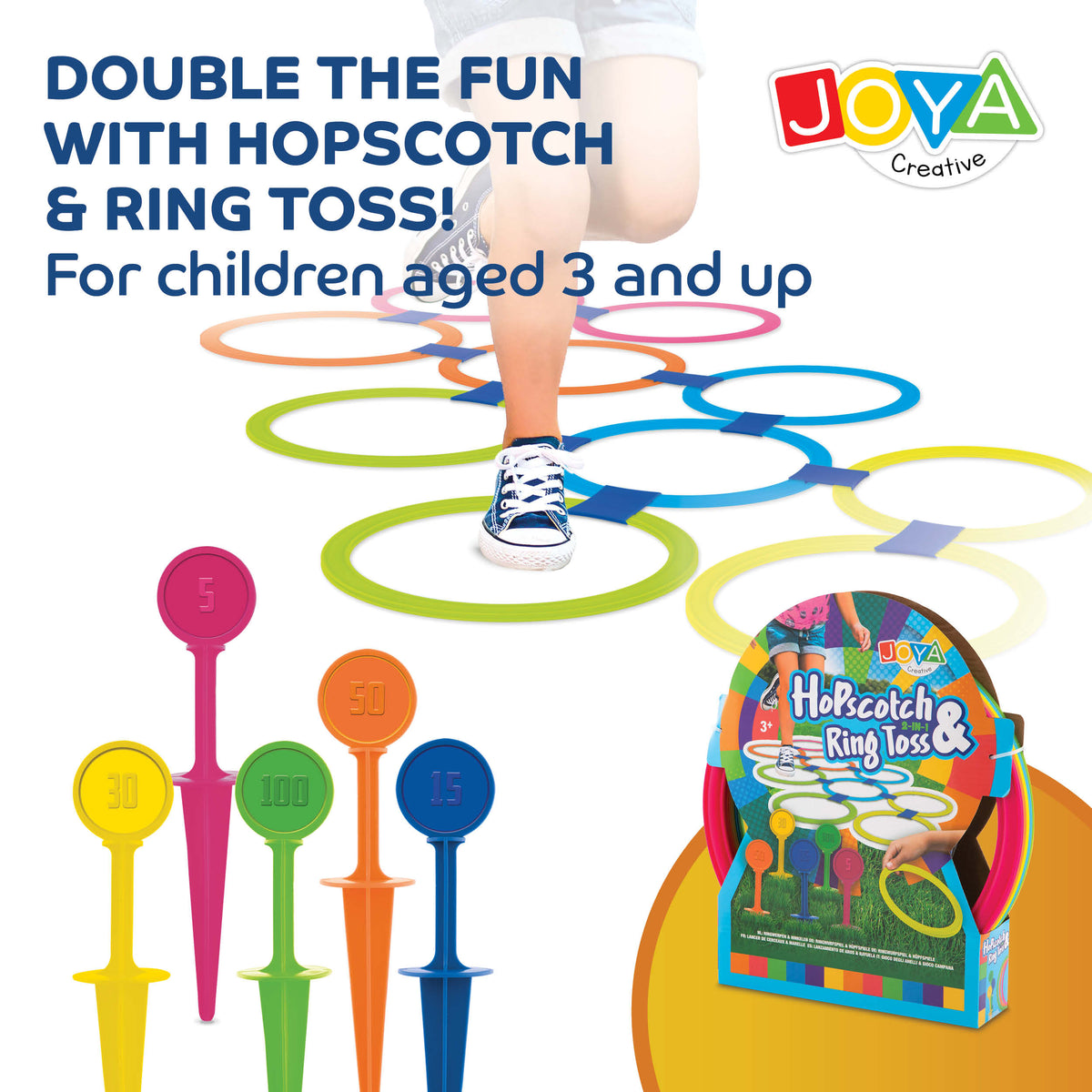 Joya Creative 2-in-1 Outdoor Toy – Ring Toss & Hopscotch for Children from 3 Years Old
