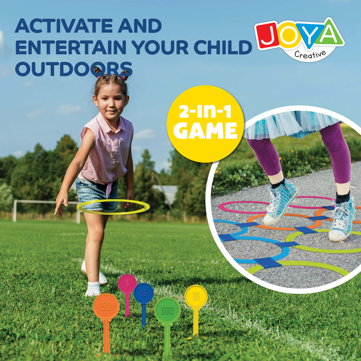 Joya Creative 2-in-1 Outdoor Toy – Ring Toss & Hopscotch for Children from 3 Years Old