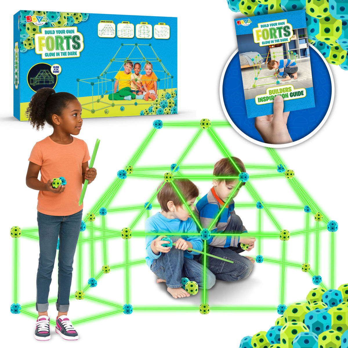 Joya Creative Kreative Festungen Glow in the Dark 130-teilig – Baue deine eigene Festung und dein Spielzelt für Kinder