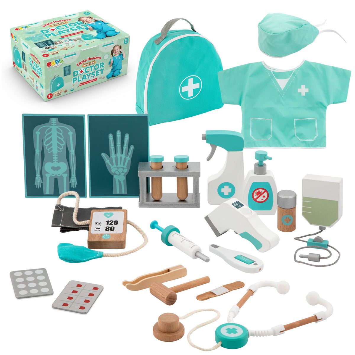 Joya Creative Wooden Doctor Set 21 Pieces – FSC Doctor's Case with Doctor's Coat for Children