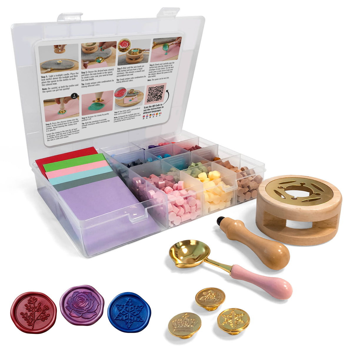 Joya Creative Luxe Wax Seal Stamp Set – Complete Wax Seal Kit with 12 Colors Wax Beads, Stamps and Envelopes