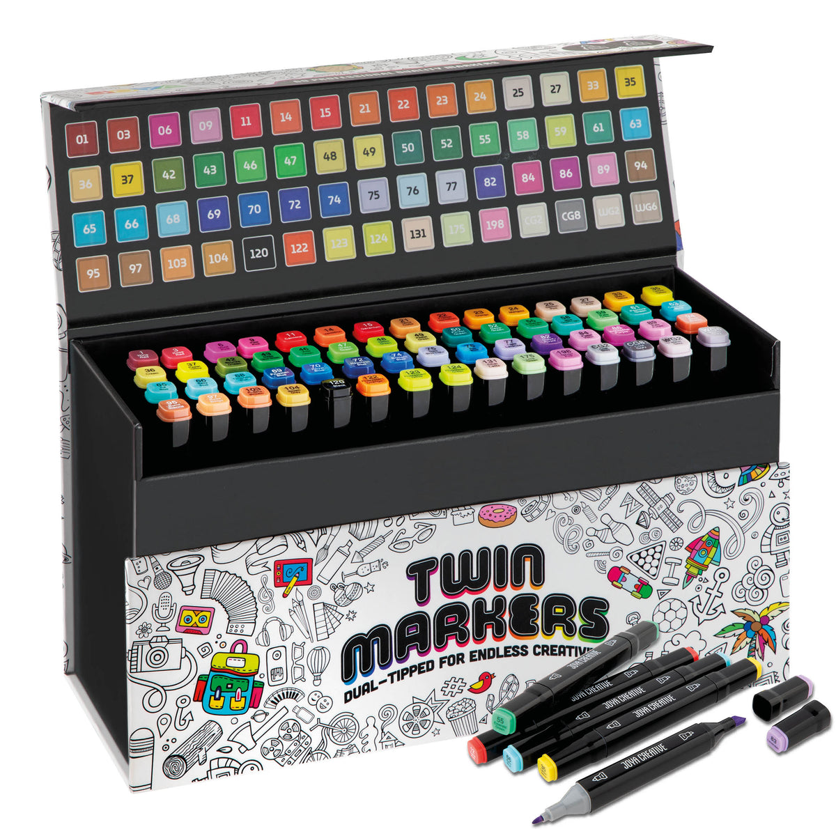 Joya Creative Twinmarkers Set 60 Pieces - Alcohol Markers for Adults and Children - Double-Sided Pens with Luxury Storage Case