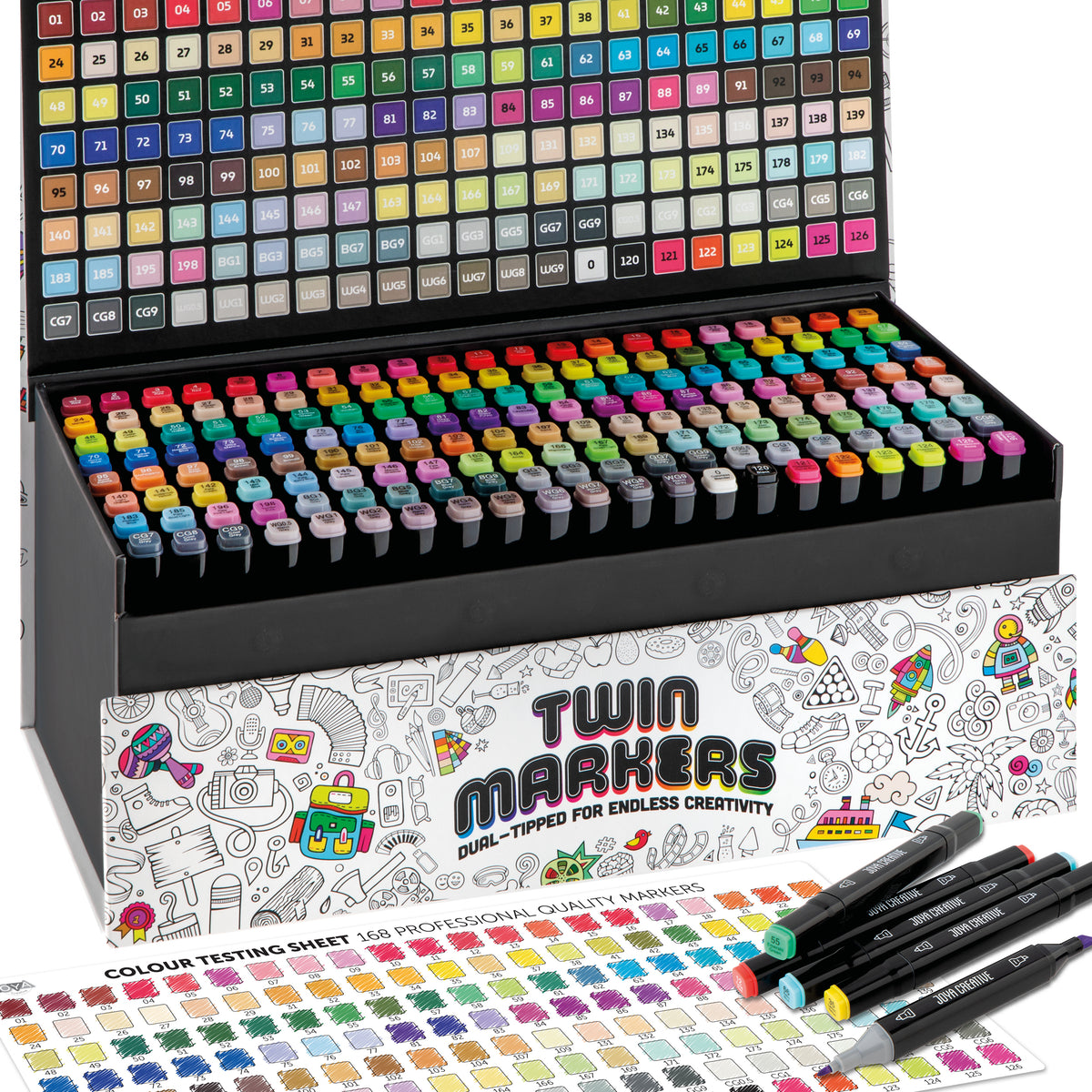 Joya Creative Twin Markers Set 168 Pieces - Alcohol Markers with Dual-Tip - Markers for Adults and Children - Luxury Storage Case