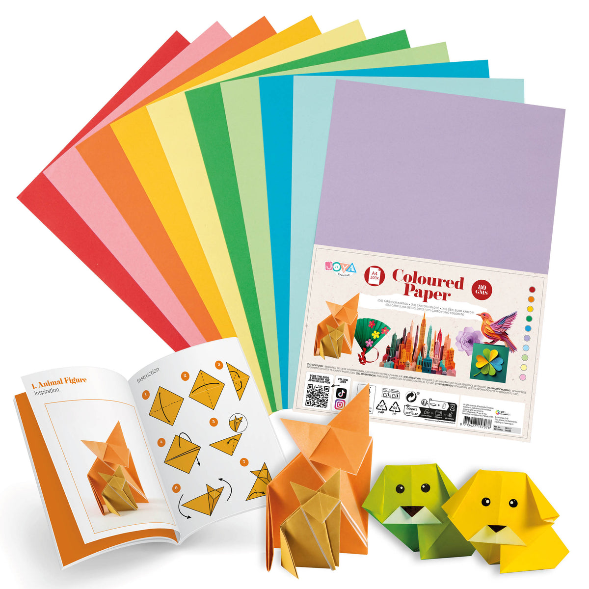 Joya Creative Colored Paper A4 100 Sheets – Craft Paper 80 grams in 10 Colors including Inspiration Book