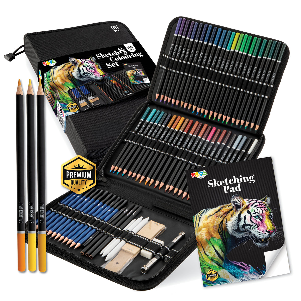 Joya Creative Professional Drawing Set 96 Pieces – Colored Pencils, Graphite Pencils, and Sketching Pencils in Luxury Storage Case