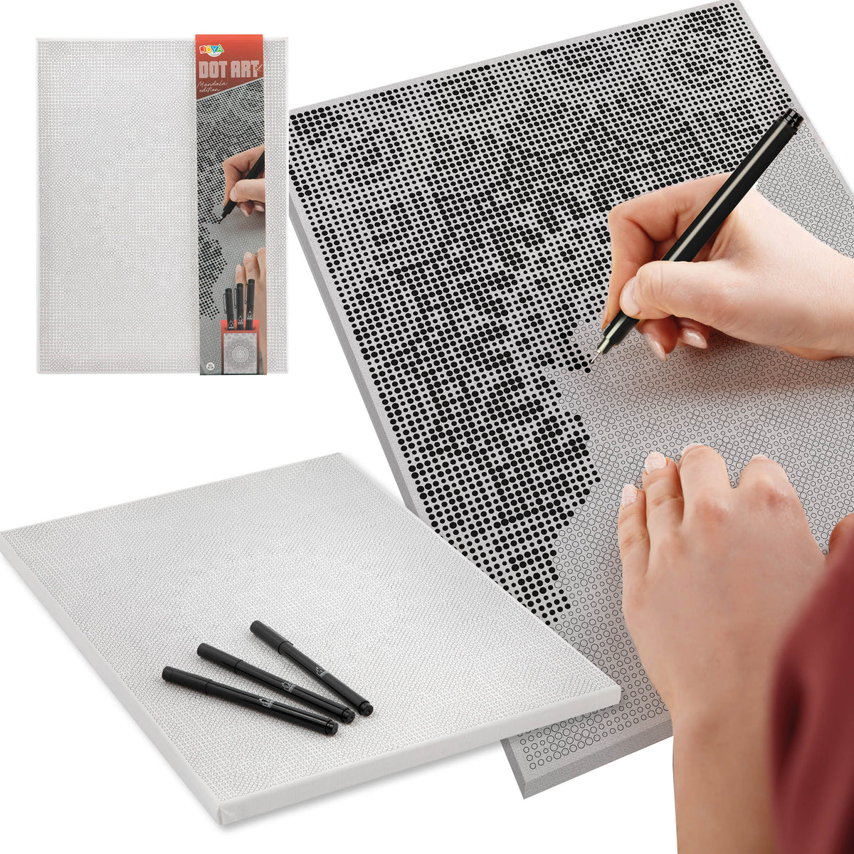Joya Creative Dot Painting Mandala 40x30 cm – Dot Painting for Adults including 3 Fineliners and Manual