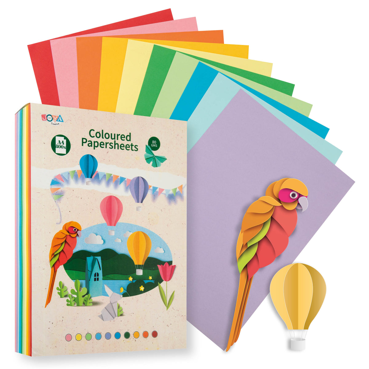 Joya Creative Colored Paper A4 500 Sheets – 10 Colors Craft Paper 80gsm for Folding, Crafting, School, and Hobbies