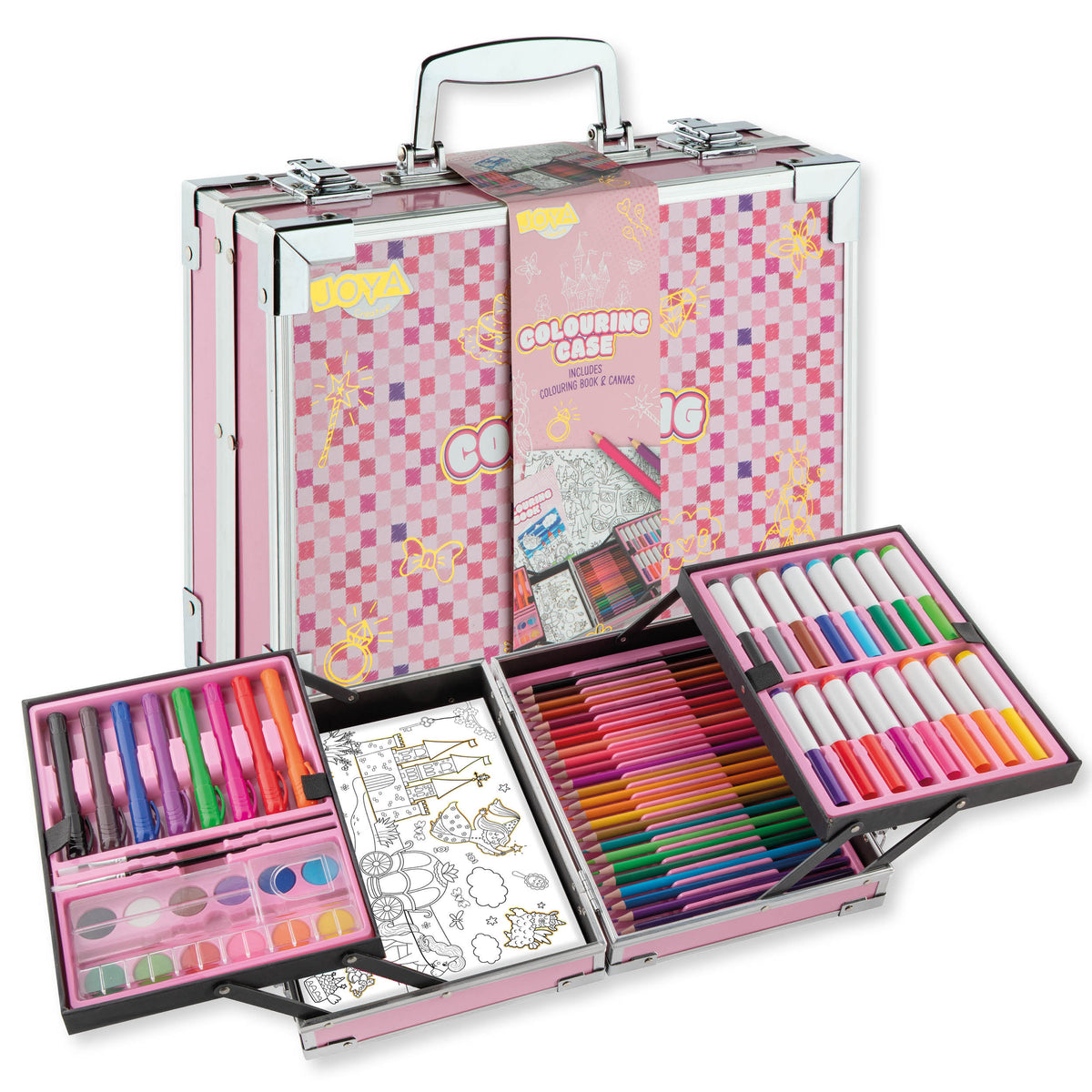 Joya Creative Luxe Art Case for Girls – Complete 150+ Piece Drawing and Painting Set with Canvas, Markers, and Coloring Book