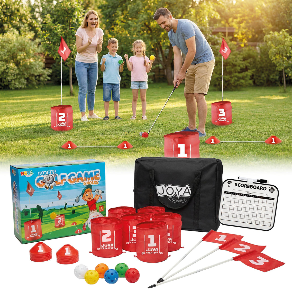 Joya Creative Bucket Golf 6 Holes - Complete Golf Game for Garden, Camping and Family with Storage Bag
